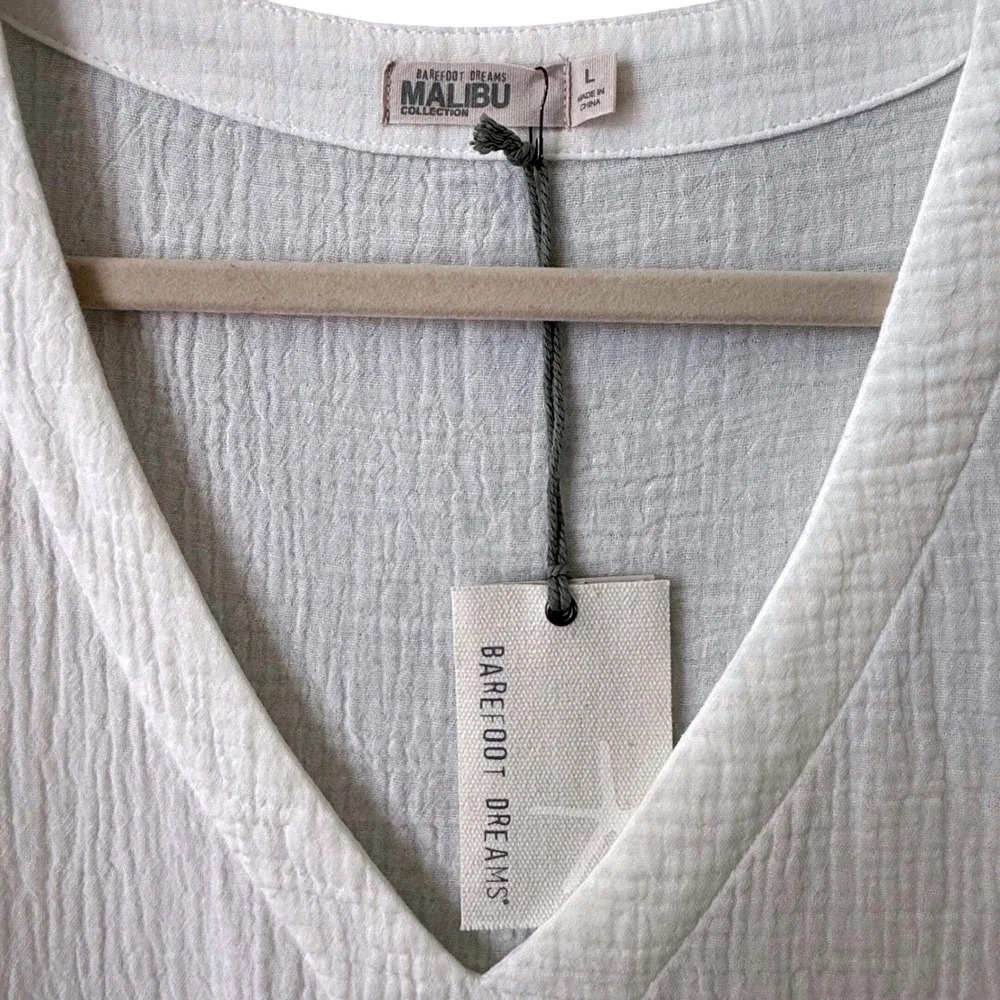 Barefoot Dreams Malibu Collection Crinkle Cotton V-Neck Caftan Dress Size L - Picture 8 of 10